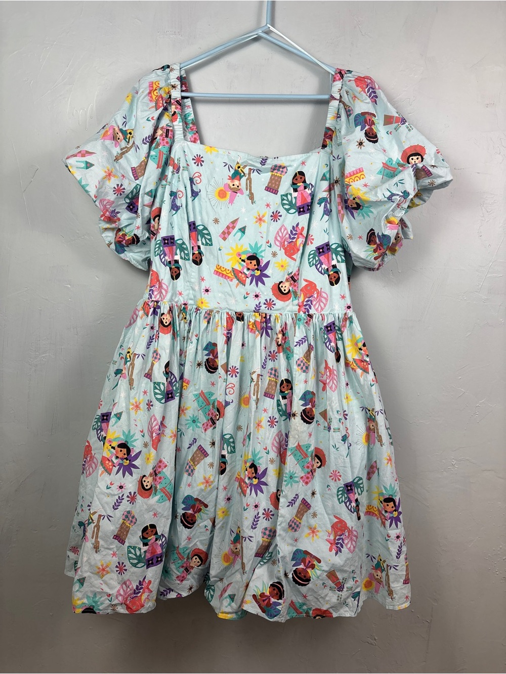 Disney Dress Shop Small World Puffed Sleeve Dress, Light Blue, Multicolored